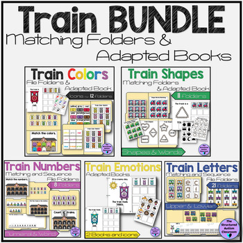 Preview of Train Theme Bundle File Folders, Adapted Books Color, Shape, Letter, Number SPED