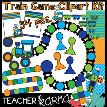 Preview of Train Track Game Clipart Kit - DIY Game Boards - FREE TRAIN