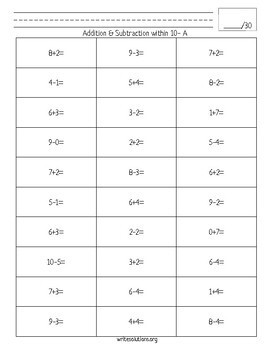 Addition and Subtraction Practice Worksheets Differentiated by Write ...