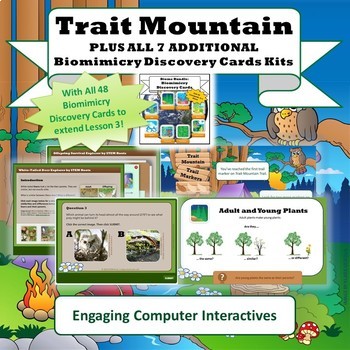 Preview of Bundle: "Trait Mountain" STEM Unit + All Biomes Biomimicry Discovery Card Kits