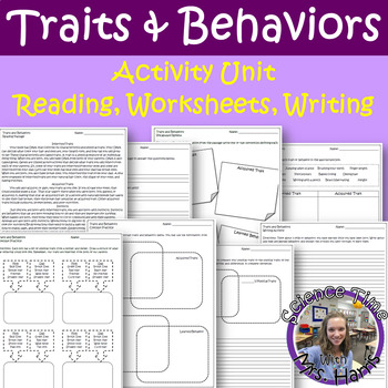 Preview of Traits and Behaviors Unit- Reading Passage, Worksheets, Writing Activities