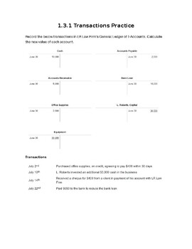 Preview of Transactions Practice 1 - Worksheet and Answer Key