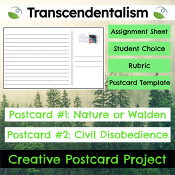 Preview of Transcendentalism Creative Writing Postcard Project for Nature, Walden, Etc.