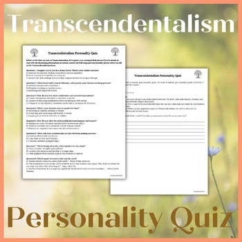Preview of Transcendentalism Personality Quiz | Transcendentalism Pre-reading Activity