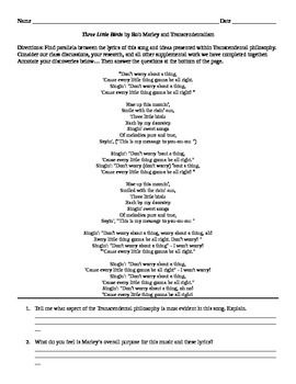 Transcendentalism Song Three Little Birds By Bob Marley Tpt