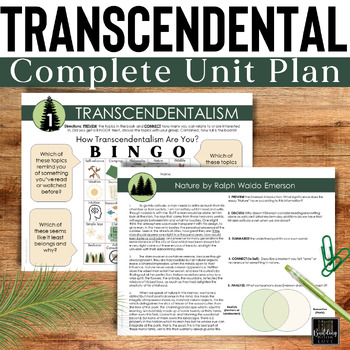 Preview of Transcendentalism Unit: Fun Activities + Guided Readings for Emerson, Thoreau