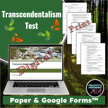 Preview of Transcendentalism Unit Test | Emerson & Thoreau | Print & Digital Google Forms