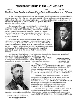 Preview of Transcendentalism in the 19th Century: Informational Text, Images, & Assessment