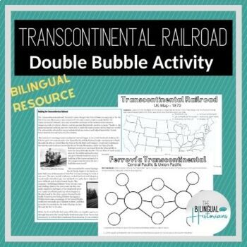Preview of Transcontinental Railroad reading, worksheet and map - BILINGUAL SPANISH/ENGLISH