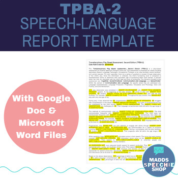 Preview of Transdisciplinary Play Based Assessment TPBA-2 Speech-Language Report Template