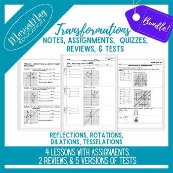 Preview of Transformation - 4 lessons w/2 quiz, 2 rev & 5 tests - Rot, Ref, Trans, Dilation