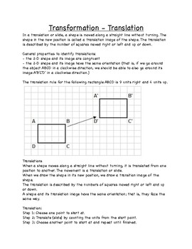 Preview of Transformational Geometry Informational Handout