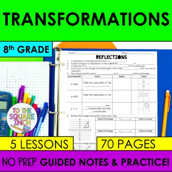 Preview of Transformations Notes | Dilations, Translations, Reflections & Rotations | 8th