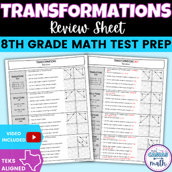 Preview of Transformations 8th Grade Math Review Sheet | STAAR State Test Prep