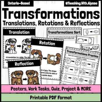 Preview of Transformations Activities Quiz and Project | Flip Slide Turn Geometry Math