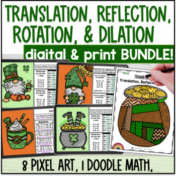 Preview of Transformations Activity BUNDLE | St. Patrick's Day Math Digital & Print