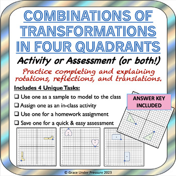 Preview of Transformations in 4 Quadrants: Translations, Rotations, Reflections w/ Integers