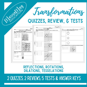 Preview of Transformations Bundle - 2 quiz, 2 reviews & 5 tests - Rot, Ref, Trans, Dilation
