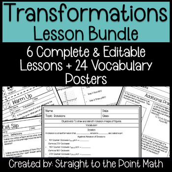 Preview of Transformations Unit | Warm Ups | Notes | Worksheets | Exit Slips | Editable