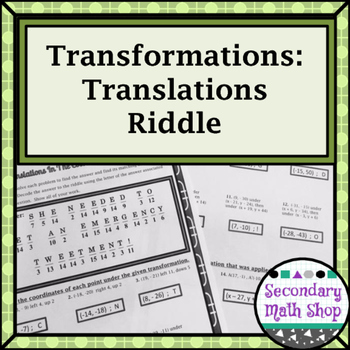 Preview of Transformations:  Coordinate Plane Translations Riddle Practice Worksheet