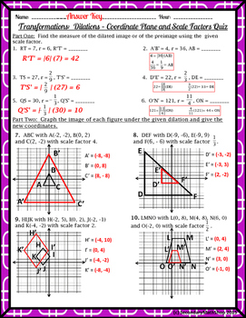 Transformations Dilations Coordinate Plane And Scale Factors Quiz