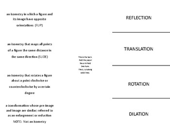 Preview of Transformations Foldable (Reflection, Translation, Rotation, and Dilation)
