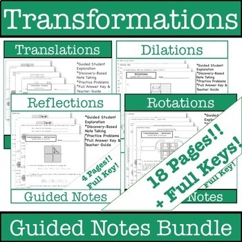 Preview of Transformations Translations, Rotations, Reflections, Dilations Notes Bundle!