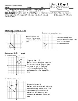 Preview of Transformations Guided Notes with Geogebra Link