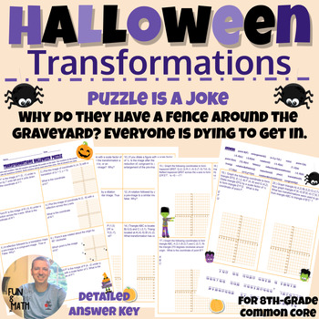 Preview of Transformations Halloween Puzzle Review - 8th grade
