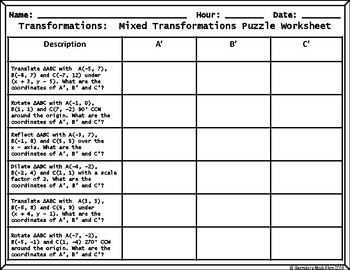 Mixed Transformations Cut, Paste, Solve, Match Puzzle Activity | TpT