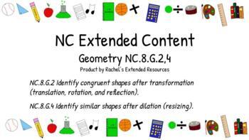 Preview of Transformations NC.8.G.2, NC.8.G.4 - Extended Curriculum (editable)