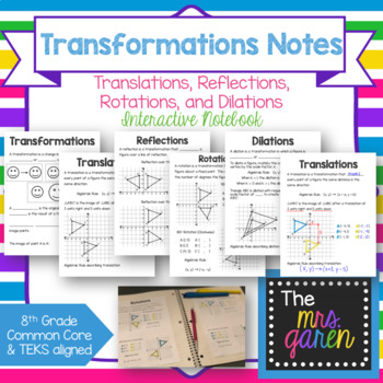 Preview of Transformations Notes (Translations, Reflections, Rotations, Dilations)