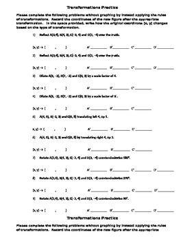 Preview of Transformations Practice - Rotations, Reflections, Dilations & Translations