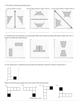 Transformations: Practicing Reflections Worksheet by Resource Garden