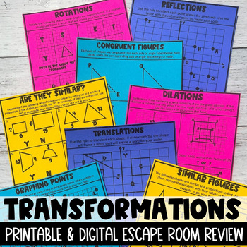 Preview of Transformations Review Escape Room | Reflection Dilation Translation Rotation