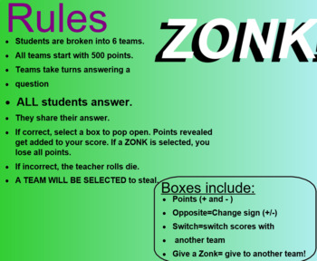 Preview of Transformations Review Game: ZONK!