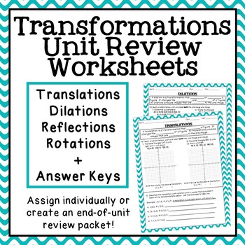 Preview of Transformations Review Worksheets