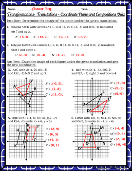 Transformations Translations Coordinate Plane And Composition Quiz