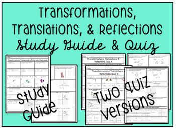 Preview of Transformations, Translations, & Reflections Study Guide & Quiz