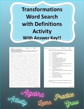Preview of Transformations Word Search with Definitions Activity
