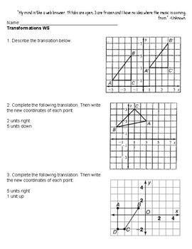 Preview of Transformations Worksheet