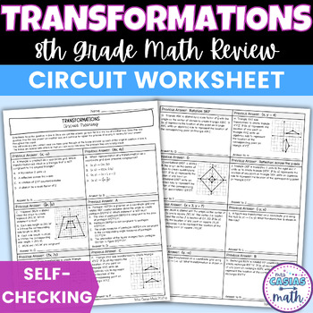 Preview of Transformations Worksheet Self Checking Circuit Activity 8th Grade Math