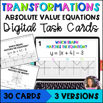Preview of Transformations of Absolute Value Functions Task Cards Print and Digital