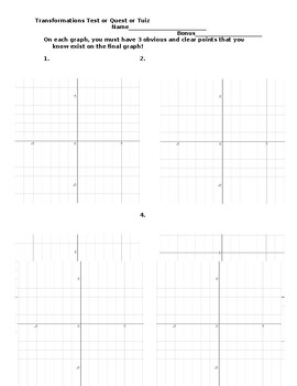 Preview of Transformations of Functions Graphing Test Review