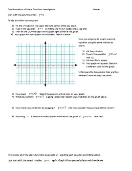 Preview of Transformations of Linear Functions with TI-84