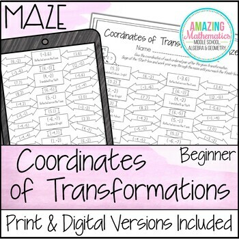 Preview of Transformations of Ordered Pairs Worksheet - Maze Activity - Beginner