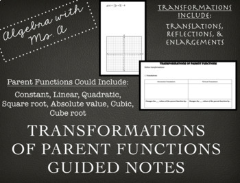 Preview of Transformations of Parent Functions Guided Notes