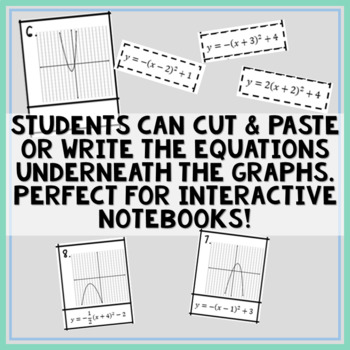 Transformations Of Quadratic Functions Cut Paste Activity By Fun With Algebra