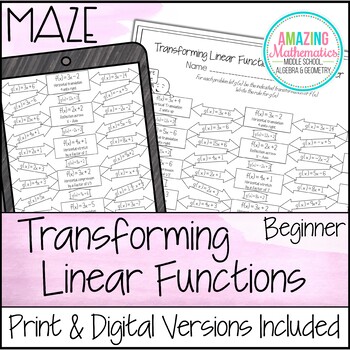 Preview of Transforming Linear Functions Worksheet - Maze Activity - Beginner