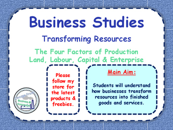 Preview of Transforming Resources - Factors of Production: Land Labour Capital & Enterprise